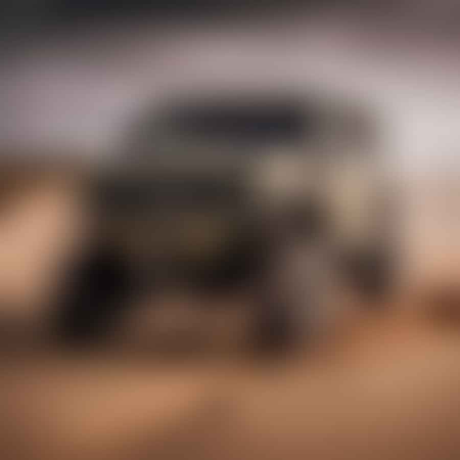 A vehicle with high ground clearance driving on a sandy beach